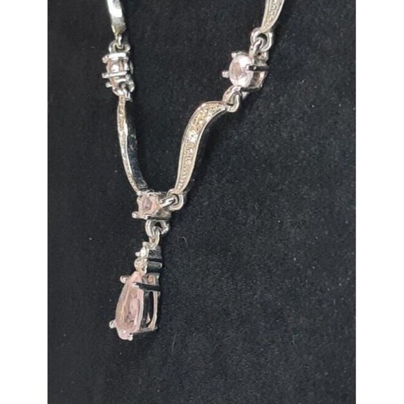 Women's Silver Toned Pink Stone Necklace And Earring Bridal Set - Picture 4 of 16